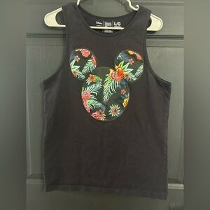 Black Tank Top with Floral Graphic Disney Mickey ears